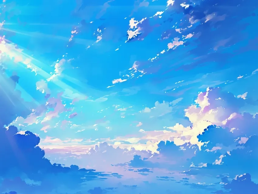 Anime phong cảnh trời xanh rộng lớn và yên bình