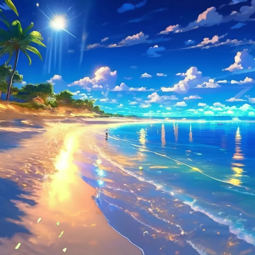 Hình nền anime biển hoàng hôn lãng mạn đầy màu sắc