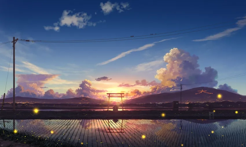 Hình nền phong cảnh anime sunrise làm sáng không gian sống