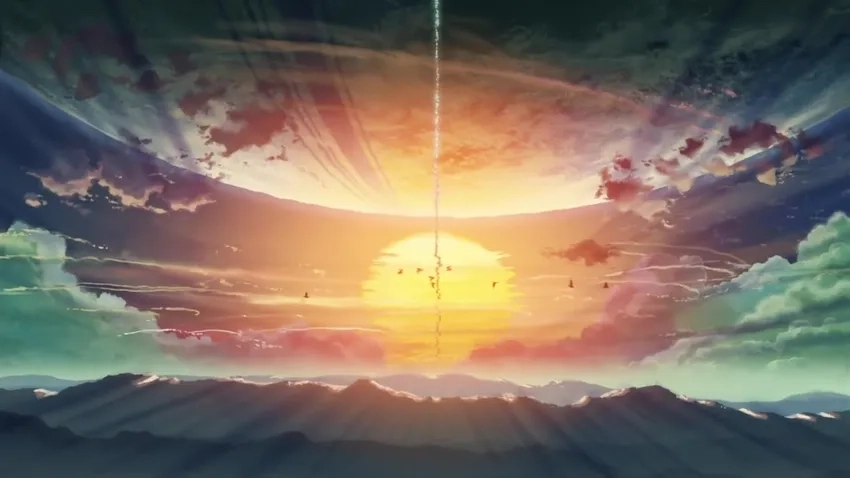 Cảnh anime thiên nhiên bình minh yên bình và thư thái