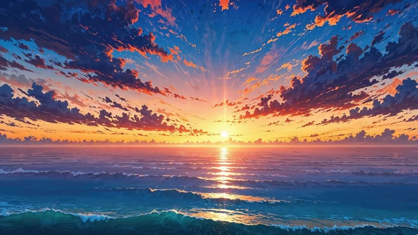 Khám phá anime phong cảnh bình minh đầy màu sắc rực rỡ