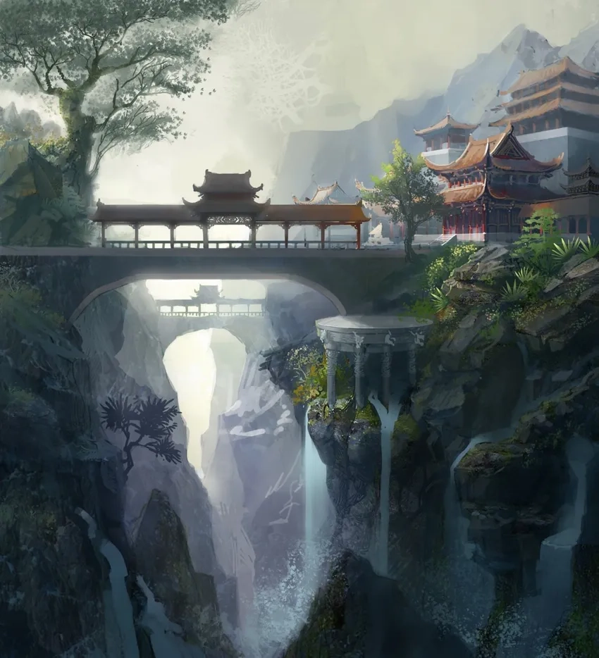 Anime cổ trang phong cảnh núi sông hùng vĩ và tráng lệ