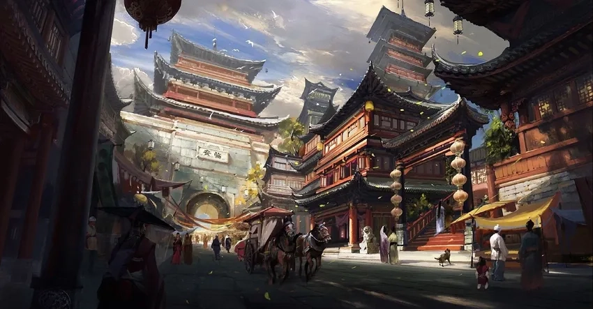 Tranh vẽ anime cổ trang phong cảnh chi tiết và sống động