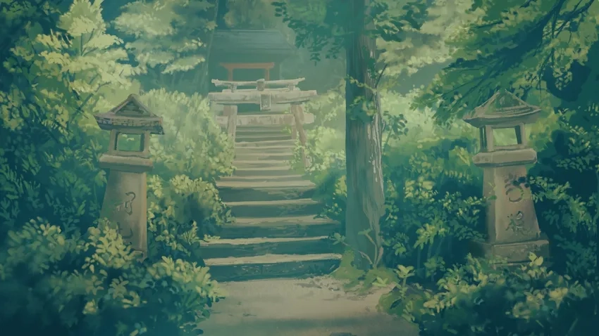 Anime cổ trang cảnh hồ nước tĩnh lặng và trong xanh