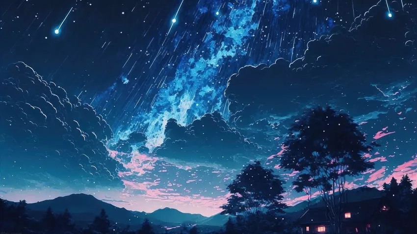 Background anime night stars lung linh đầy sao