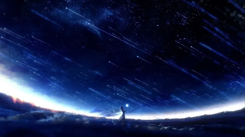 Anime night sky full moon rực rỡ và yên bình