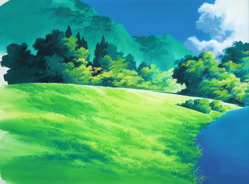 Anime thiên nhiên đồi cỏ tươi mới như thật