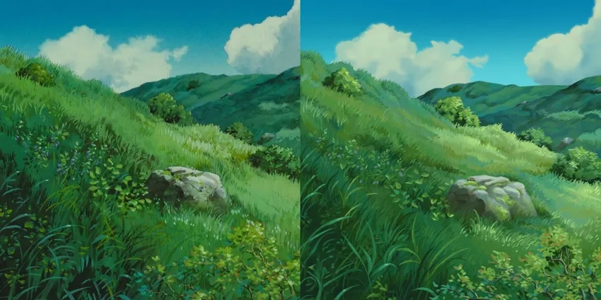 Anime phong cảnh núi và cỏ hùng vĩ tràn sức sống