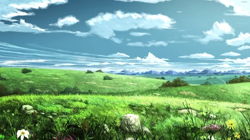 Anime art phong cảnh đồng cỏ nghệ thuật và sống động