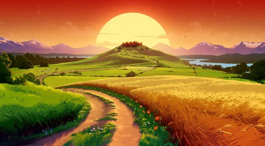 Khám phá anime phong cảnh đồi cỏ xanh mướt tuyệt đẹp