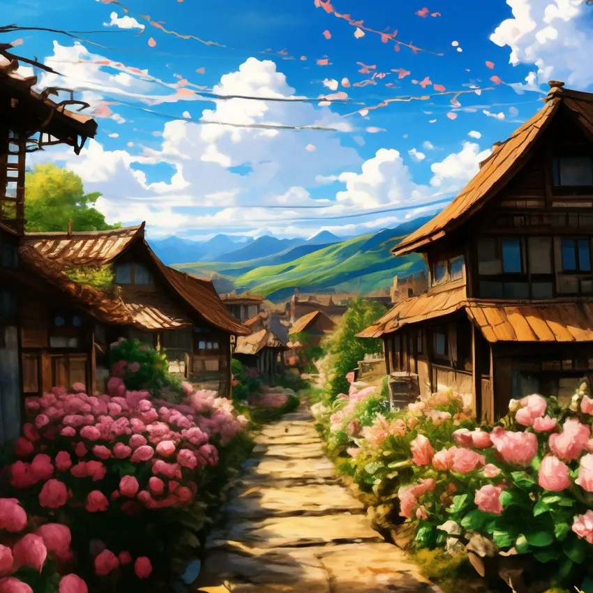 Wallpaper anime cảnh nông thôn dịu dàng và mơ mộng