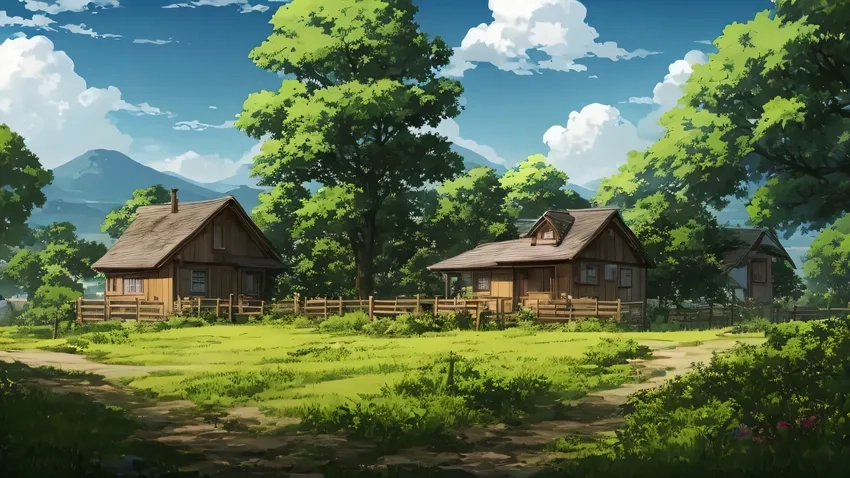 Anime phong cảnh rural thanh bình giữa thiên nhiên tươi đẹp