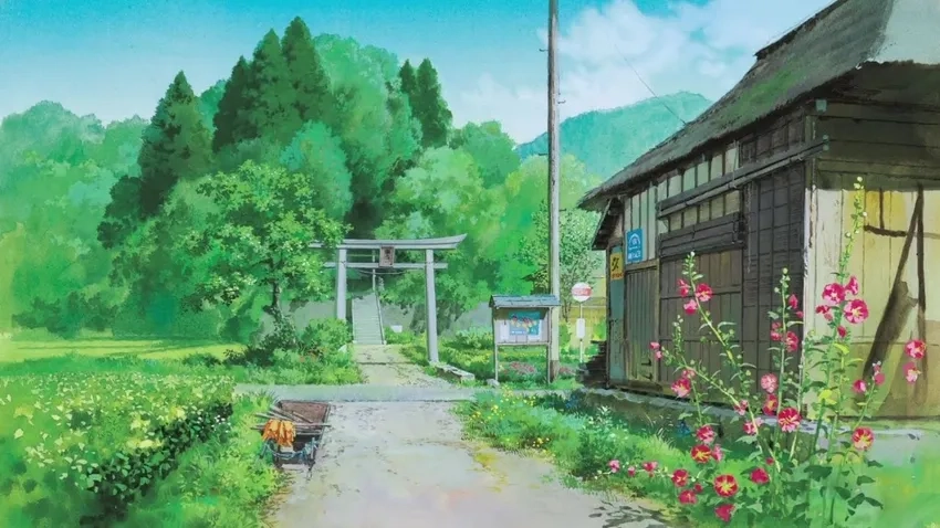 Anime phong cảnh ruộng lúa chín vàng rực rỡ đón bình minh