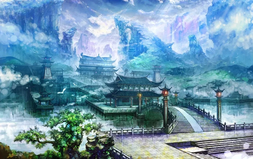 Ảnh anime phong cảnh fantasy đầy màu pastel