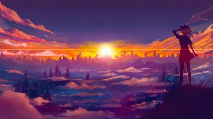 Anime sunset wallpaper cho màn hình thêm sống động