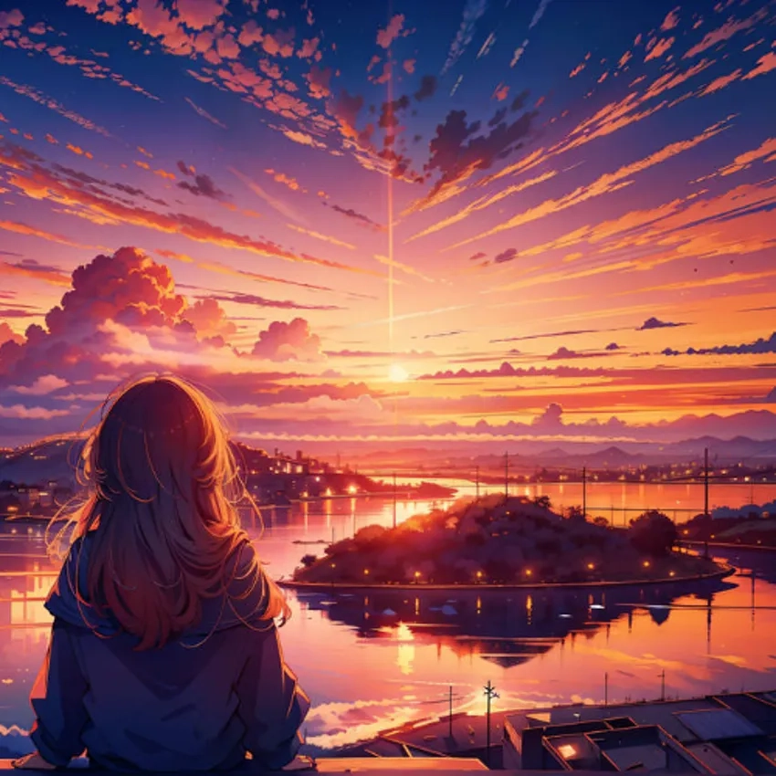 Anime cảnh hoàng hôn đầy sắc màu rực rỡ