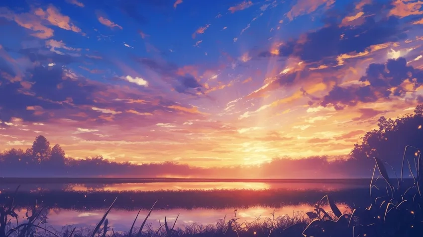 Phong cảnh thiên nhiên anime hoàng hôn thư giãn tâm hồn