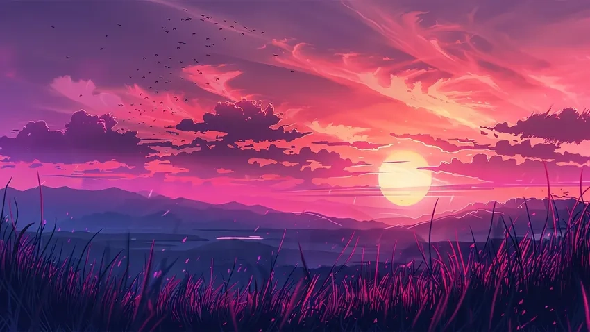 Hình nền sunset anime đẹp tinh tế cho thiết bị bạn