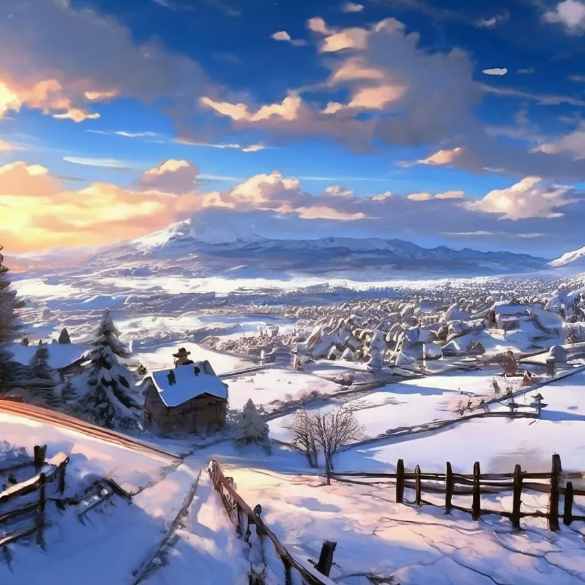 Anime cảnh tuyết rơi mang không khí mùa đông