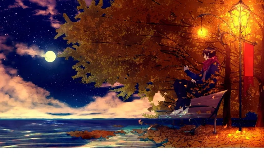 Ảnh anime mùa thu lãng mạn dưới ánh hoàng hôn Kyoto