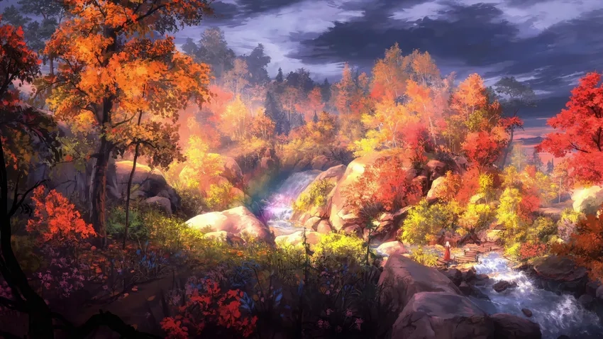 Hình ảnh anime autumn scenery lãng mạn tại Osaka