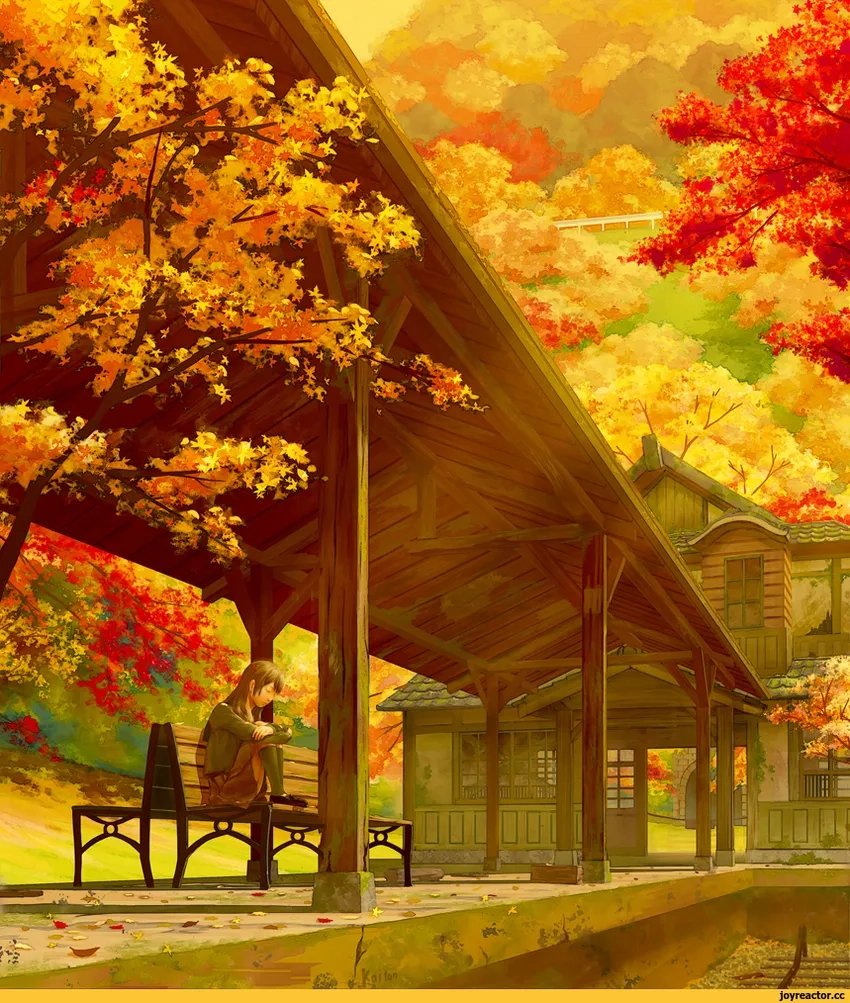 Ảnh nền anime hoàng hôn mùa thu ngập tràn cảm xúc