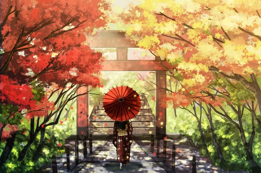 Hình ảnh anime mùa thu buồn gợi nhớ Kyoto xưa