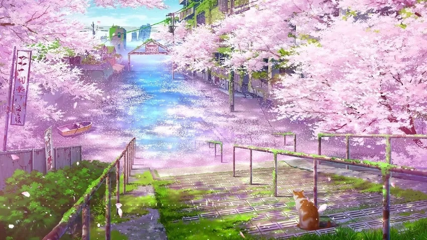 Anime phong cảnh trời xanh xuân trong vắt