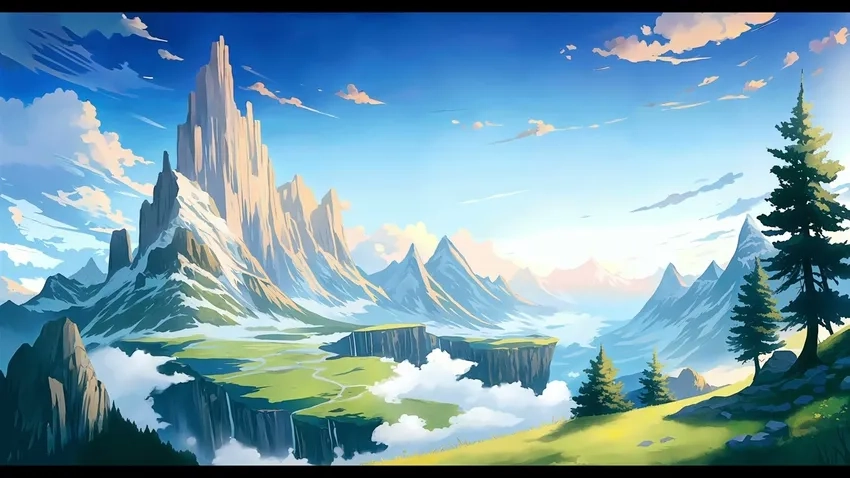 Ảnh anime núi non trùng điệp khiến tâm hồn bạn lạc vào thiên nhiên