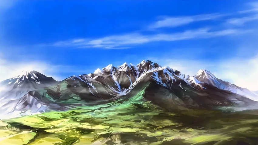 Hình anime thác nước núi rừng mát lành và sống động