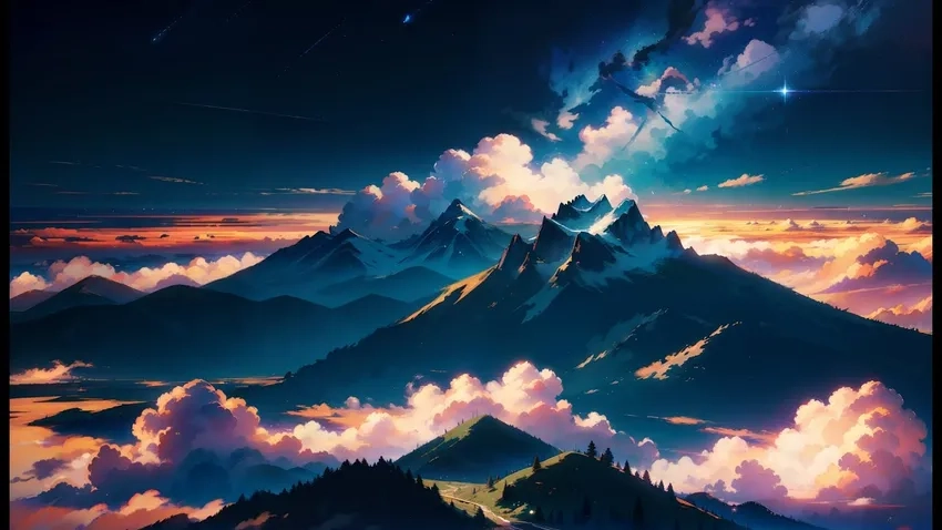 Wallpaper anime đồi núi nhẹ nhàng và thư giãn cho mắt