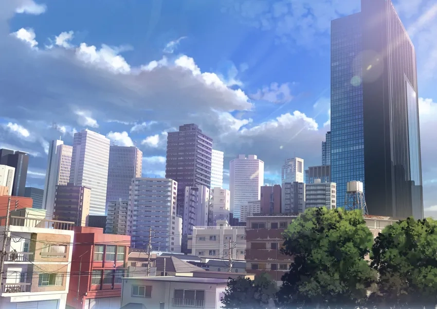 Anime skyline tuyệt đẹp với các tòa nhà chọc trời