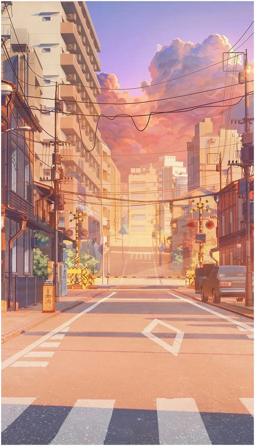 Anime thành phố đường phố nhộn nhịp với ánh đèn neon