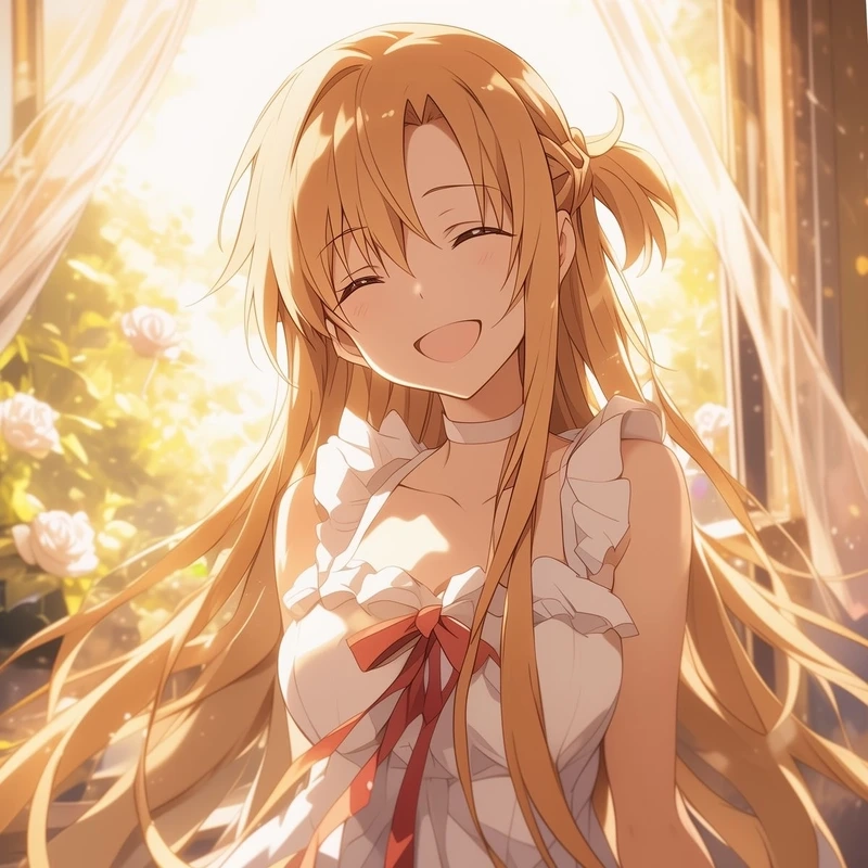 Anime Asuna Yuuki với mái tóc dài óng ả và nụ cười dịu dàng đầy cuốn hút
