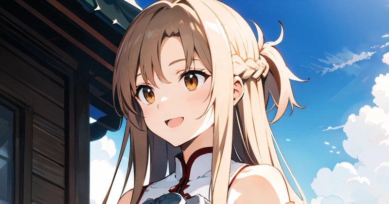 Yuuki Asuna gif thể hiện khoảnh khắc cười nhẹ đầy dịu dàng đáng nhớ