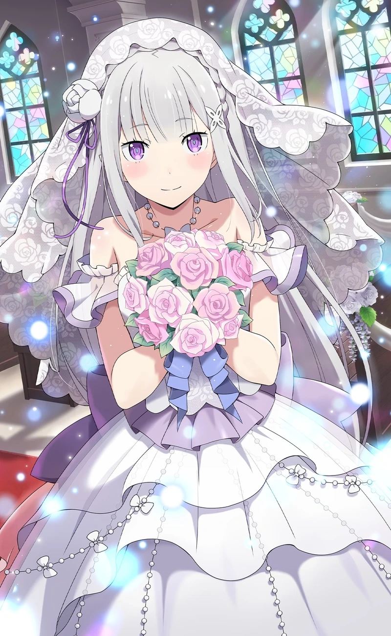 Emilia anime character với phong cách thanh lịch và tính cách dịu dàng