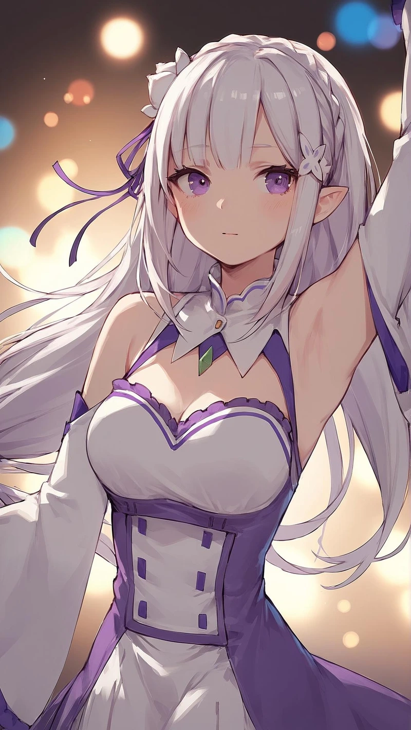 Emilia outfits dịu dàng trong chiếc váy tím pastel nhẹ nhàng