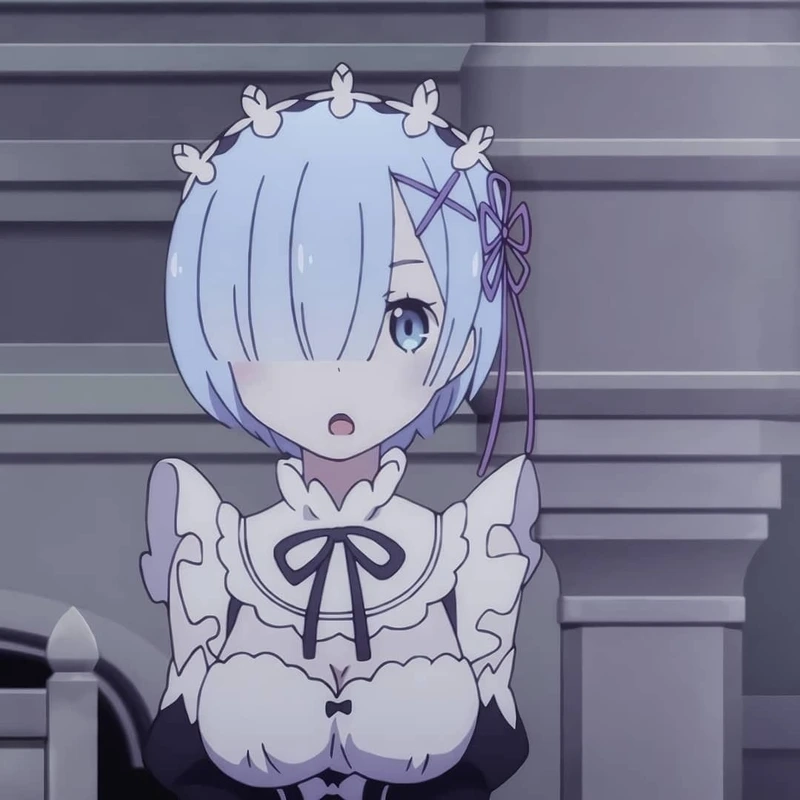 Anime Rem với mái tóc xanh và ánh mắt dịu dàng trong bộ hầu gái đặc trưng