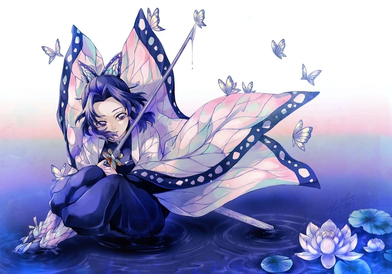 Shinobu Kochou fanart với sắc tím nghệ thuật và thần thái cuốn hút